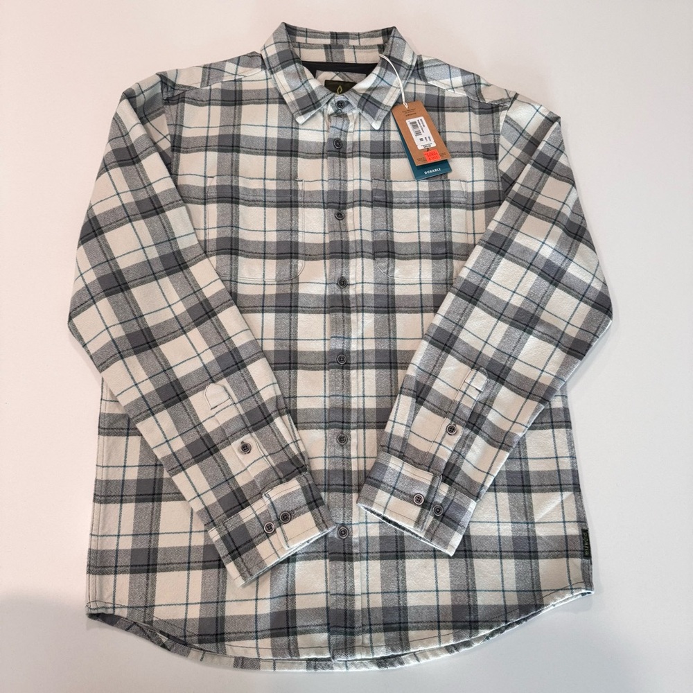 Prana Men's Casual Plaid Shirt - Grey and Cream